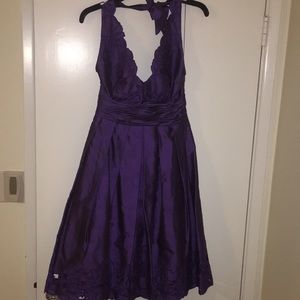 Purple halter cocktail dress